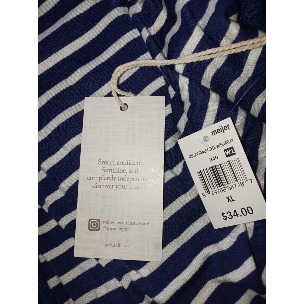 NWT TRUE SELF Womens XL 2Fer Stripes Lace Overlay Nautical Long Sleeve Top Navy - Picture 12 of 16